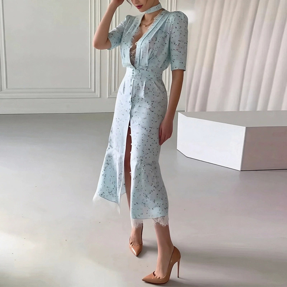 ZARA Summer Elegant Sash Waist Printed Maxi Dress